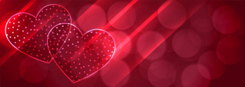 Romantic two shiny hearts bokeh banner background Free Vector