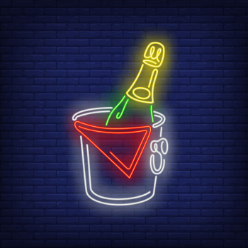 Champagne bottle in bucket neon sign Free Vector