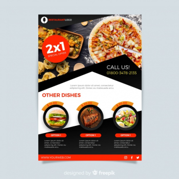 Modern pizza restaurant flyer template Free Vector