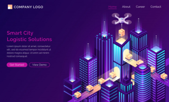 Smart city future logistic isometric landing page Free Vector