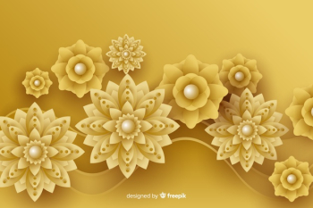 Background with 3d golden flowers, islamic design Free Vector