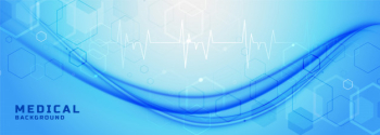 Blue healthcare and medical banner with wave Free Vector