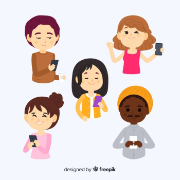Young people holding smartphones Free Vector