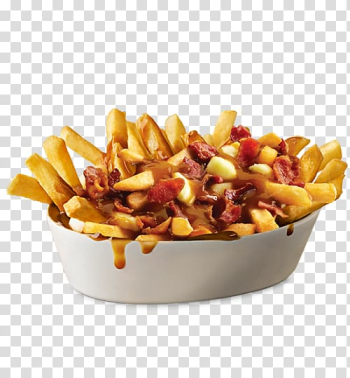 Fries with bacon and cheese, Poutine French fries Bacon, egg and cheese sandwich Hamburger, bacon transparent background PNG clipart