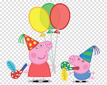 George Pig Daddy Pig Party Birthday, pig, Peppa Pig holding balloons transparent background PNG clipart
