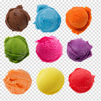 Assorted-flavor ice cream scoops illustration, Ice cream Sundae Waffle Scoop, Colored ball transparent background PNG clipart