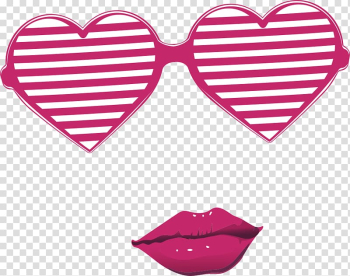 Pink shutter glasses and lipstick art, Heart Glasses , Heart glasses and red lips transparent background PNG clipart