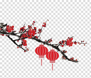 Ink wash painting Chinese New Year, Plum flower transparent background PNG clipart