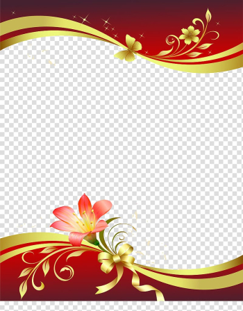 Red and gold lilies borderline illustration, Paper Stationery Flower Pin, Chinese wind letter border transparent background PNG clipart