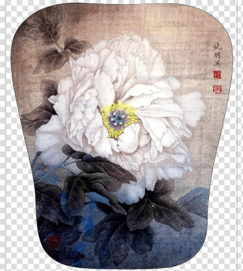 Ink wash painting Chinese painting Gongbi Art, White Peony background material on the fan transparent background PNG clipart