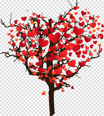 Valentines Day Illustration, Cartoon painted love tree heart transparent background PNG clipart