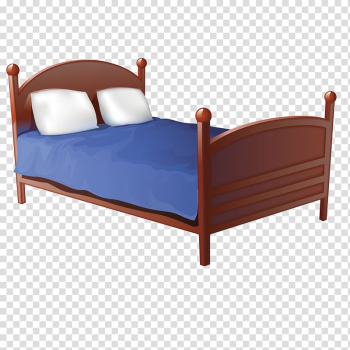 Brown bed and blue mattress illustration, Bedroom Bed frame , Old bed transparent background PNG clipart