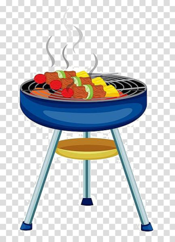 Blue charcoal grill illustration, Barbecue grill Barbecue sauce Hamburger Grilling , Cartoon grill grill transparent background PNG clipart