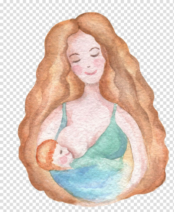 Watercolor painting Book Mother Drawing, Long mother feeding baby transparent background PNG clipart