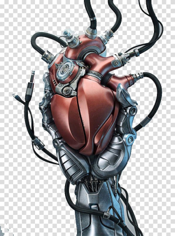 Grey robot holding heart , Artificial heart valve Anatomy, Deep red mechanical heart transparent background PNG clipart