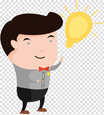 Boy with light bulb art, Cartoon Idea , thinking man transparent background PNG clipart