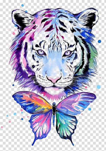 Multicolored butterfly and tiger illustration, Tiger Tiger T-shirt Watercolor painting Drawing, Water tiger transparent background PNG clipart