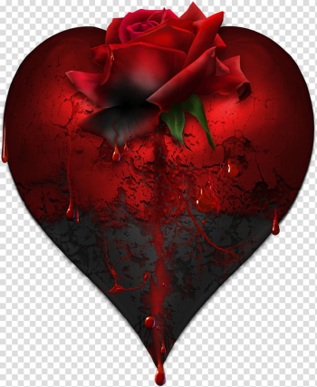 Red rose and heart art, Heart Rose Blood Bleeding, gothic transparent background PNG clipart