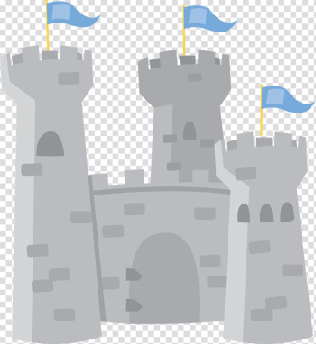 King Arthur Princess , Cartoon gray castle with blue banner transparent background PNG clipart