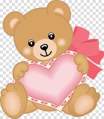 Brown bear holding pink heart , Teddy bear Heart , Cartoon bear love transparent background PNG clipart