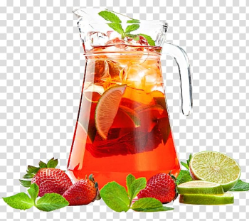 Glass pitcher with lime and strawberry juice, Cocktail Sangria Juice Mojito Soft drink, Fruit tea transparent background PNG clipart