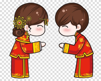 Boy and girl people wearing kimono , Chinese marriage Wedding, Cartoon Chinese wedding men and women transparent background PNG clipart