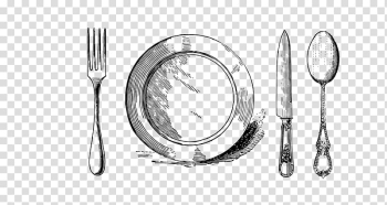 Plate, knife, fork, and spoon sketch, Fork Drawing Plate Line art, kitchen utensils transparent background PNG clipart