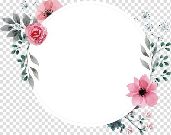 Frame Flower , Hand painted watercolor retro rose label, round floral template transparent background PNG clipart