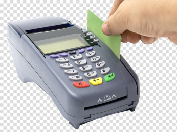 Person holding green card swiping on grey card terminal, Point of sale Payment terminal Credit card Payment processor, Credit Card Reader transparent background PNG clipart