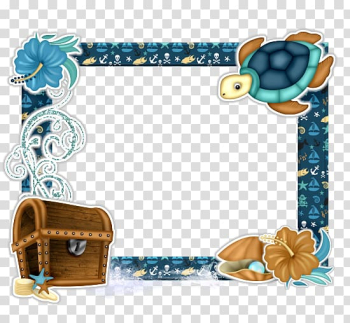 Blue and white underwater themed frame, Sea turtle, Database Turtle Borders transparent background PNG clipart