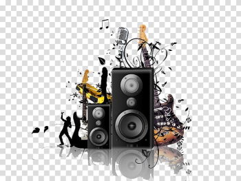 Subwoofer speaker and electric guitar animated , Rock music Musical note , music transparent background PNG clipart