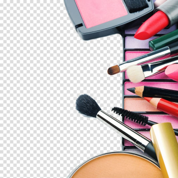 Assorted cosmetics, Cosmetics Eye shadow, Color eye shadow and make-up tools transparent background PNG clipart