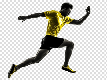 Man in yellow crew-neck T-shirt and black shorts running, Sprint Running , People running transparent background PNG clipart