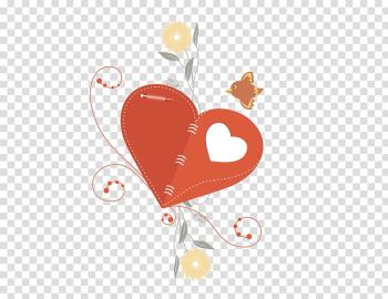Red heart illustration, Childlike cartoon decorative heart-shaped page transparent background PNG clipart