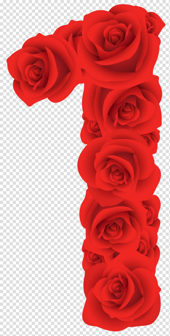 , Red Roses Number One , red rose flowers forming number 1 transparent background PNG clipart