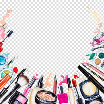 Cosmetics Beauty Lipstick Makeup brush Eye shadow, Creative Makeup Tools, illustration of cosmetic lot transparent background PNG clipart