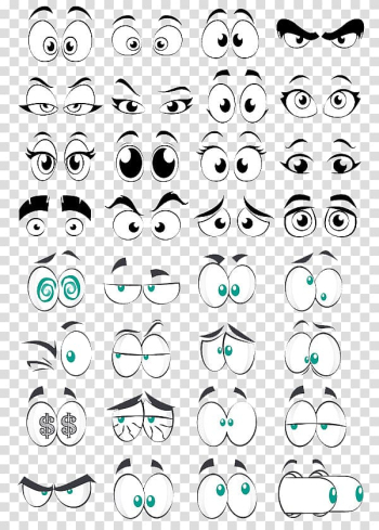 Cartoon Eye Comics, Cartoon eye collection element, animated eyes illustration transparent background PNG clipart