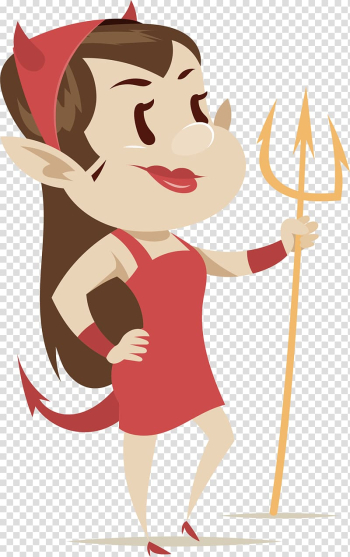 Devil Cartoon , A female devil in a red dress transparent background PNG clipart