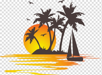 Silhouette of islet and boat during golden hour illustration, Cross-stitch Embroidery, Summer vacation theme transparent background PNG clipart