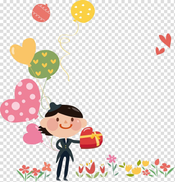 Cartoon Speech balloon Animation Illustration, Love cartoon boy holding balloons transparent background PNG clipart