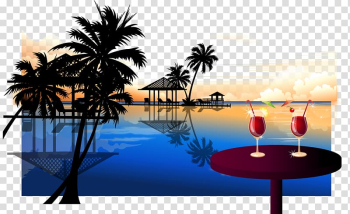 Beach Sunset Vacation, Coconut tree landscape transparent background PNG clipart