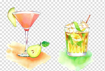 Juice Sea Breeze Cocktail garnish Caipirinha, Watercolor pear beverage transparent background PNG clipart