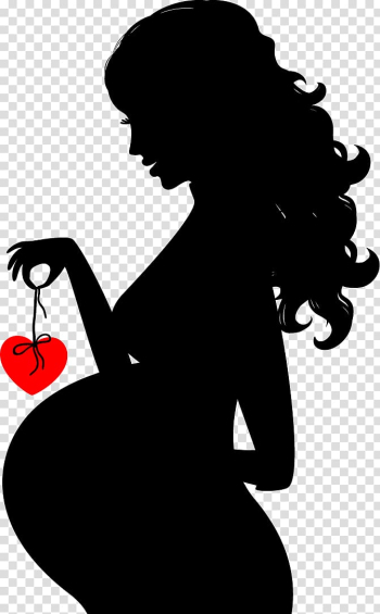 Silhouette of pregnant woman holding red heart accessory, Pregnancy Silhouette Woman , Cartoon pregnant women material transparent background PNG clipart