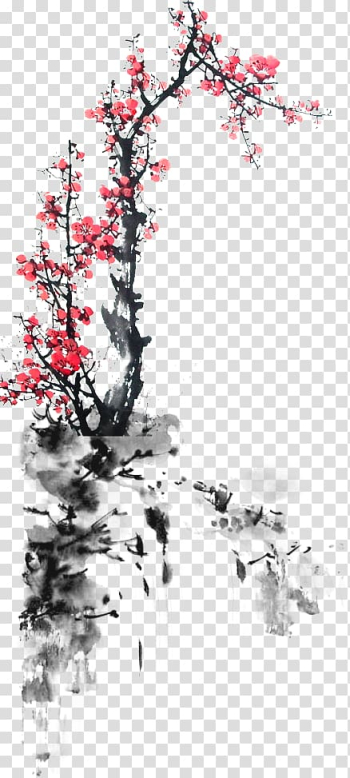 China Budaya Tionghoa Ink wash painting Chinoiserie, Plum flower transparent background PNG clipart