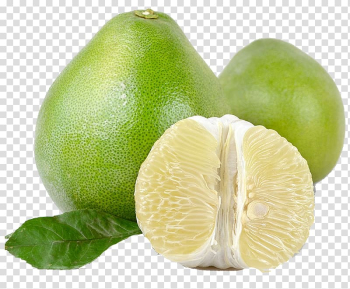 Two green pomelo fruits, Persian lime Pomelo Key lime Citron, Fresh grapefruit with leaves transparent background PNG clipart