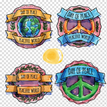 International Day of Peace Badge, Watercolor Peace Day badge transparent background PNG clipart