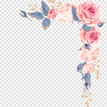 Wedding invitation, Hand painted pink floral decorative frame material, pink roses frame illustration transparent background PNG clipart