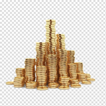 Gold coin Illustration, Pile of gold coins with transparent background PNG clipart