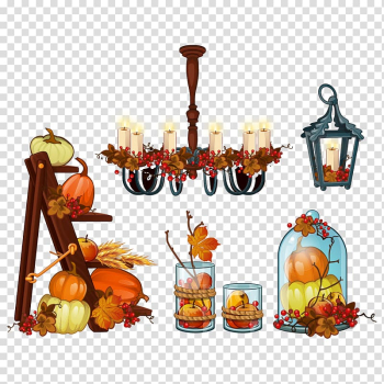 Halloween Cartoon Illustration, pumpkin and candle transparent background PNG clipart