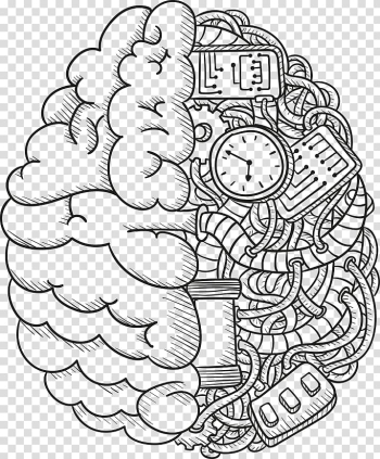 Human brain illustration, Artificial neural network Artificial intelligence Deep learning Brain Algorithm, hand-drawn black and white brain transparent background PNG clipart